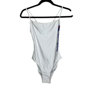 Champion NWT Reverse Weave One Piece Swimsuit White Blue Logo XL Bathing Suit